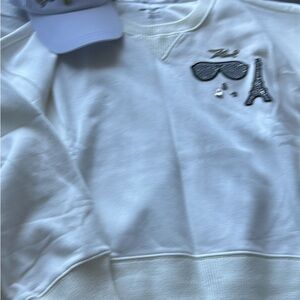 Karl Lagerfeld White Sweatshirt with Sunglasses and Eiffel Tower